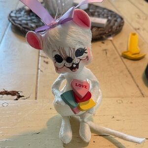 Annalee White and Pink Holiday Mouse Decor